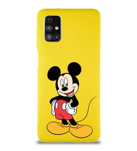 Samsung Galaxy M51 Soft Premier Kapak Mickey Mouse-E Tasarımlı Silikon Kılıf - Sarı (Şeffaf)