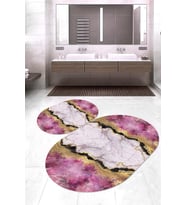 Dijital Baskılı Kaymaz Taban Yıkanabilir Oval 2'li Klozet Takımı Banyo Paspası NOKZ-HT-317 (Pembe)