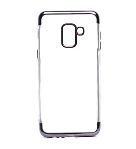 Galaxy A8 2018 Kılıf İnce Köşeleri Renkli Şeffaf Silikon (Siyah)