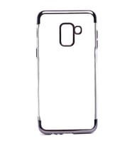 Galaxy A8 2018 Kılıf İnce Köşeleri Renkli Şeffaf Silikon (Siyah)