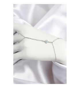 Pirinç Zirkon Taşlı Mavi Boncuklu Yonca Model Gümüş Renk Şahmeran - TJ-SN720 TG-V 10659