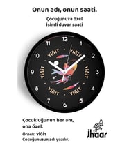 İsme Özel Uzay, Astronot, Astronomi Çocuk Odası Duvar Saati Orta Boy 30 cm Siyah Camlı Sessiz