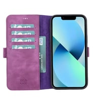 Apple iPhone 13 Pro Uyumlu Deri Cüzdanlı Kılıf Rustik Mor