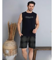 Pijamoni Erkek Bisiklet Yaka Kolsuz Şortlu Pijama Takımı 6185/3 - 1 Adet (Siyah)