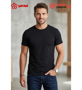 Yıldız 57 Premium Erkek %100 Pamuklu Ribana Esneyen Kumaş Doktor Yaka Siyah Fanila/Atlet/Tshirt