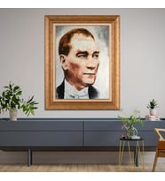 Altın Varaklı Çerçeveli Paspartulu Atatürk Tablo TR1379 (Gold)