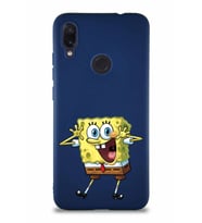 Xiaomi Redmi Note 7 Soft Premier Kapak Sünger Bob Tasarımlı Silikon Kılıf - Lacivert (Şeffaf)
