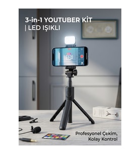 LED Işıklı Selfie Çubuğu Ve Bluetooth Kumandalı Kablosuz Selfie Stick Max 70 Cm Uzunluk