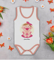 BK Kids Kişiye Özel İsimli Pembe Biyeli Askılı Sıfır Kol Bebek Body Zıbın-4, Yeni Doğan Bebek Hediyesi