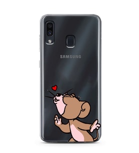 Samsung Galaxy A20/A30 Uyumlu Tom ve Jerry Öpücük Desenli Şeffaf Telefon Kılıfı