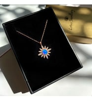 OPAL TAŞLI GÜNEŞ KOLYE   925 Ayar Gümüş Kolye (Mavi)