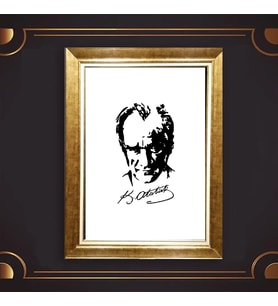 Altın Varaklı Çerçeveli Paspartulu Atatürk Tablo z4892 (Gold)