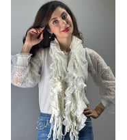 TRİKO FIRFIRLI YUMUŞAK KADIN FULAR ŞAL 130X25 CM (Beyaz)