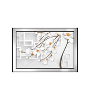 Beyaz Çiçekler Soyut Motifli Kanvas Tablo 80 x 110 cm Aynalı Siyah Çerçeve