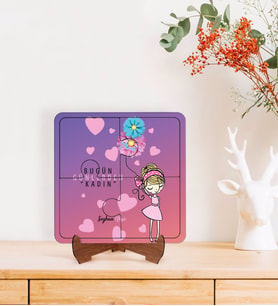 BK Gift Kişiye Özel İsimli Kadınlar Günü Tasarımlı Ahşap Standlı Puzzle Çerçeve-8