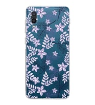 Samsung Galaxy A02  Kamera Korumalı  Kapak Floral Lila Tasarımlı  Şeffaf Kılıf