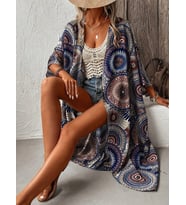 Kadın Kısa Kollu önü Açık Belden Kuşaklı Uzun Kimono