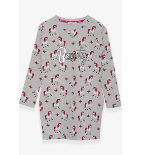 Breeze Kız Çocuk Tunik Unicorn Desenli 4-9 Yaş, Açık Gri Melanj