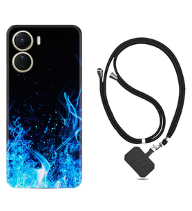 Vivo Y16 Kılıf Silikon Boyun Askılı İpli Desenli Silikon Blue Fire 1678