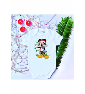 Unisex Bebek Baskılı Mouse %100 Pamuklu Çıtçıtlı Body Zıbın