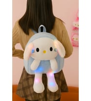 Kedicik Peluş Çanta Çocuk Fermuarlı Işıklı Ayarlanabilir Askılı Sırt Çantası, Mavi, 40x25 Cm