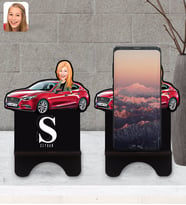 BK Gift Kişiye Özel Plakalı Kadın Mazda 3 Karikatürlü Ahşap Biblo Telefon Standı-1