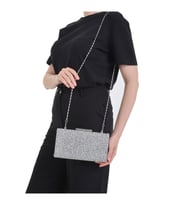 Dik Kenar Dikdörtgen Baget Taşlı Abiye Çanta (Gümüş)