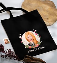 BK Gift Kişiye Özel Anneler Günü Karikatürlü Siyah Kumaş Bez Çanta, Baskılı Omuz Çantası, Alışveriş Çantası, Anneye Hediye-1