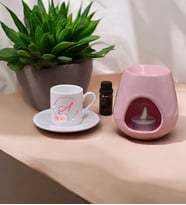 Kişiye Özel Harf Baskılı Fincan& Pembe Renkli Buhurdanlık& Buhurdanlık Kokusu Hediye Seti