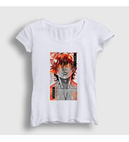 Presmono Kadın Beyaz Fire Anime Hanma Baki T-Shirt 317623tt