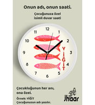 İsme Özel Renkli Balıklar Çocuk Odası Duvar Saati Orta Boy 30 cm Beyaz Camlı Sessiz