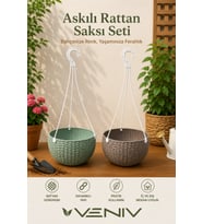 2’li 2 Litre Alt Tabaklı Askılı Rattan Saksı Seti Dekoratif ve Şık Tasarım