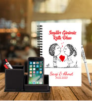 Sevgililer Gününe Özel Ahşap Defter Kalem & Deri Kaplama Kalemlik Hediye Seti 19