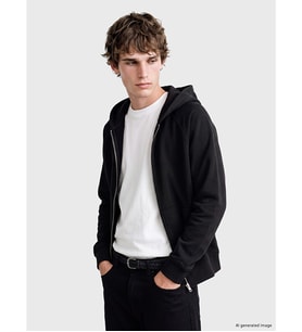 LC WAIKIKI Siyah Kapüşonlu Erkek Fermuarlı Sweatshirt