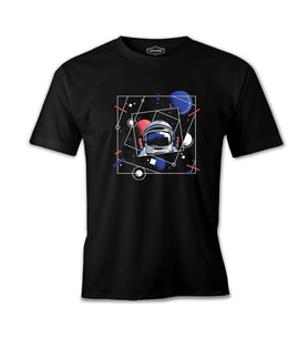 Astronaut with a Geometric Space Background Siyah Erkek Tshirt