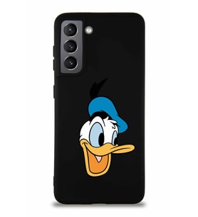 Samsung Galaxy S21 Soft Premier Kapak Donald Duck-A Tasarımlı Silikon Kılıf - Siyah (Şeffaf)