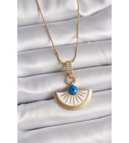 316L Çelik Gold Renk Zincir Zirkon Taş Detaylı Nazar Boncuk Göz Model Kadın Kolye - TJ-BKO9474