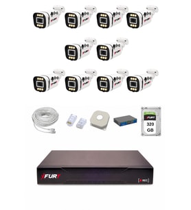 FURY IP 10 Kameralı 1080P Sesli 6 Warm LED Renkli Gece Görüşlü Güvenlik Kamera Sistemi 320GB 1606