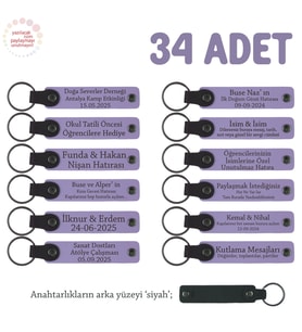 Dil Eğitimi Kurslarına Özel Tanıtım Hediyesi, 34'lü Set, İsim Yazılı Anahtarlık, Mor Menekşe & Siyah (Lila - Mor)