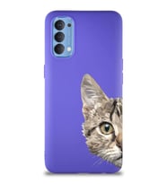 Oppo Reno 4 Soft Premier Kapak Catface Tasarımlı Silikon Kılıf - Mor (Şeffaf)