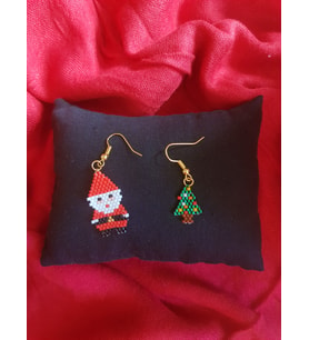 Miyuki Boncuk El Yapımı Noel Baba Ve Minik Çam Ağacı Küpe Yılbaşı Christmas Noel