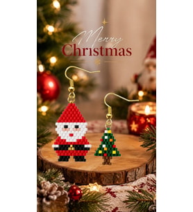 Miyuki Boncuk El Yapımı Noel Baba Ve Minik Çam Ağacı Küpe Yılbaşı Christmas Noel
