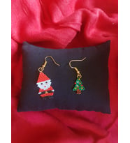 Miyuki Boncuk El Yapımı Noel Baba Ve Minik Çam Ağacı Küpe Yılbaşı Christmas Noel