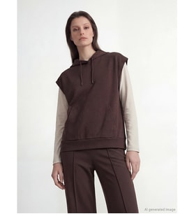 LCW Modest Kahverengi Kanguru Cepli Soft Touch Oversize Kadın Hoodie