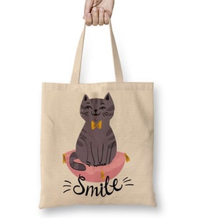 Smile Cat Kedi Bez Çanta Uzun Saplı
