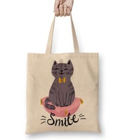 Smile Cat Kedi Bez Çanta Uzun Saplı