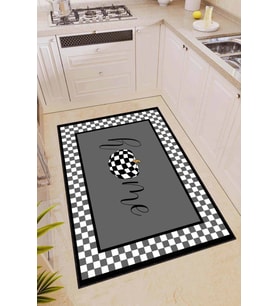 Gri Kaymaz Tabanlı Yıkanır Home Desenli Mutfak Halısı AR381