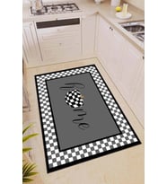 Gri Kaymaz Tabanlı Yıkanır Home Desenli Mutfak Halısı AR381