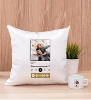 Kişiye Özel Spotify Tasarım Fotoğraflı Kare Yastık ve Fincan