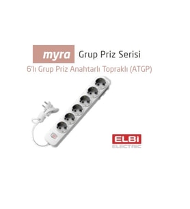 Myra 6'lı  Anahtarlı Topraklı Grup Priz 3 mt Kablolu